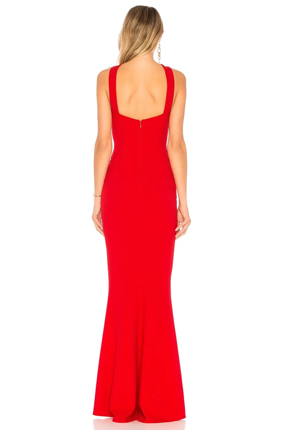 Stylish Mermaid Criss Cross Neck Sleeveless Open Back Floor Length Evening Dress