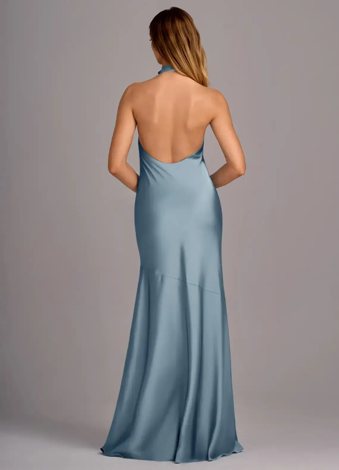 Stylish Mermaid Halter Neck Sleeveless Open Back Floor Length Bridesmaid Dress