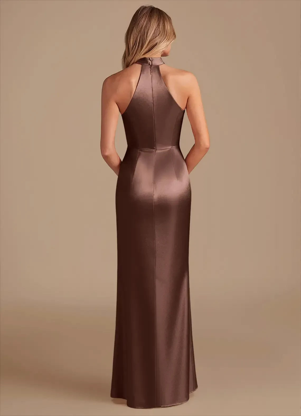 Stylish Mermaid Halter Neck Sleeveless Zip Back Floor Length Bridesmaid Dress ﻿