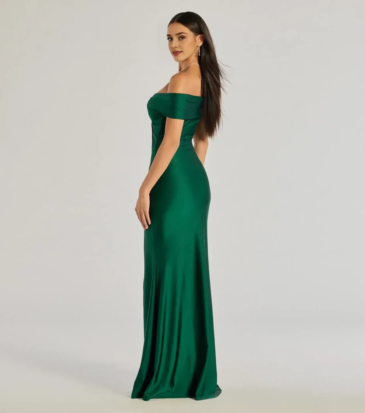 Stylish Mermaid Off Shoulder Cap Sleeve Ruched Back Floor Length Prom Dress