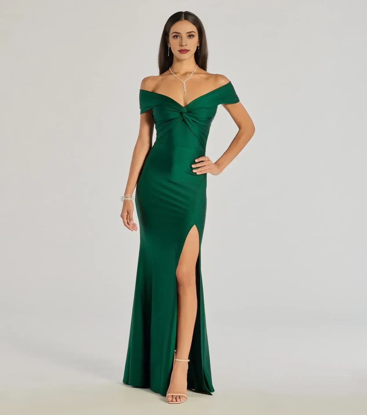 Stylish Mermaid Off Shoulder Cap Sleeve Ruched Back Floor Length Prom Dress