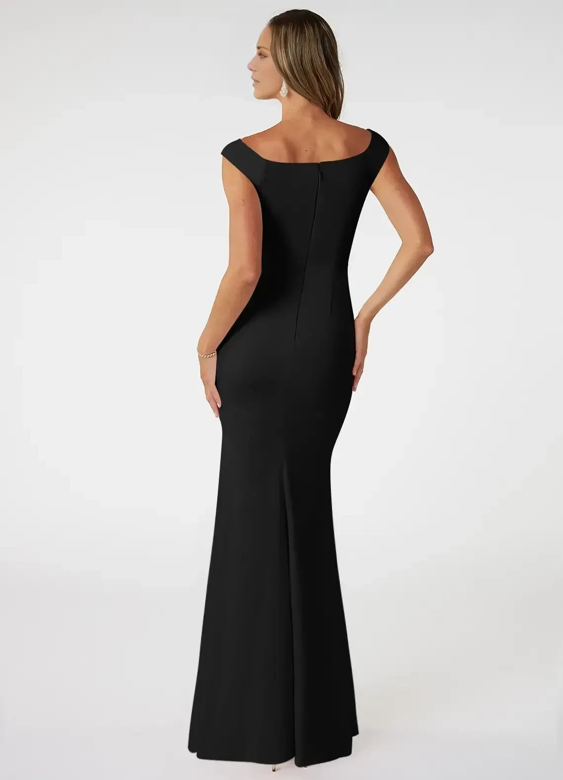 Stylish Mermaid Off Shoulder Cap Sleeve Zipper Back Floor Length Bridesmaid Dress