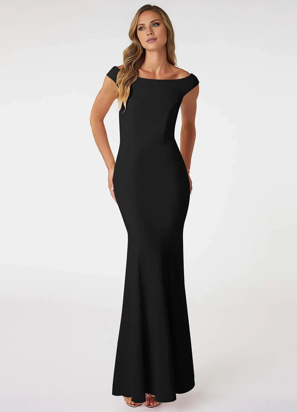 Stylish Mermaid Off Shoulder Cap Sleeve Zipper Back Floor Length Bridesmaid Dress