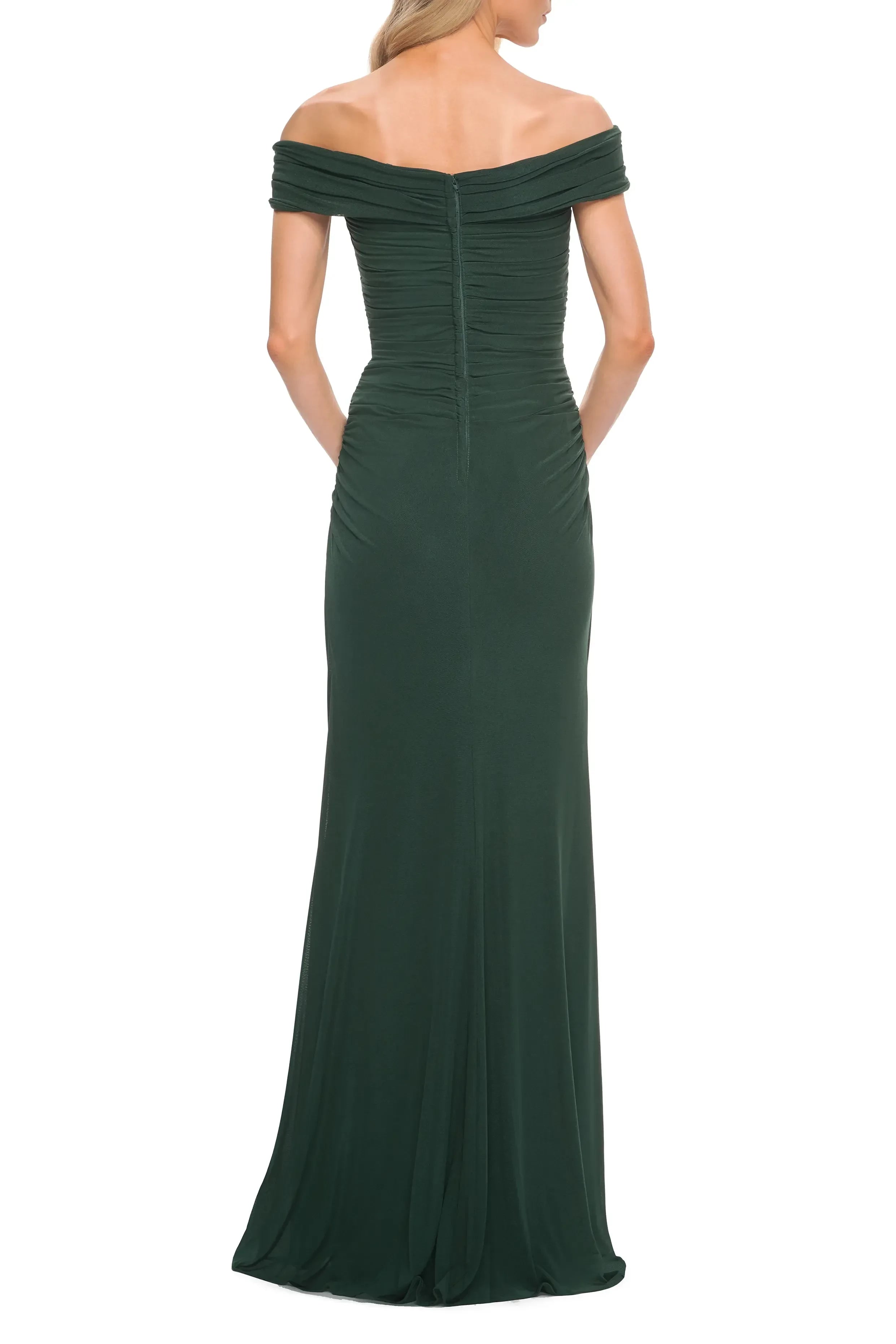 Stylish Mermaid Off Shoulder Short Sleeve Ruched Back Floor Length Evening Dress