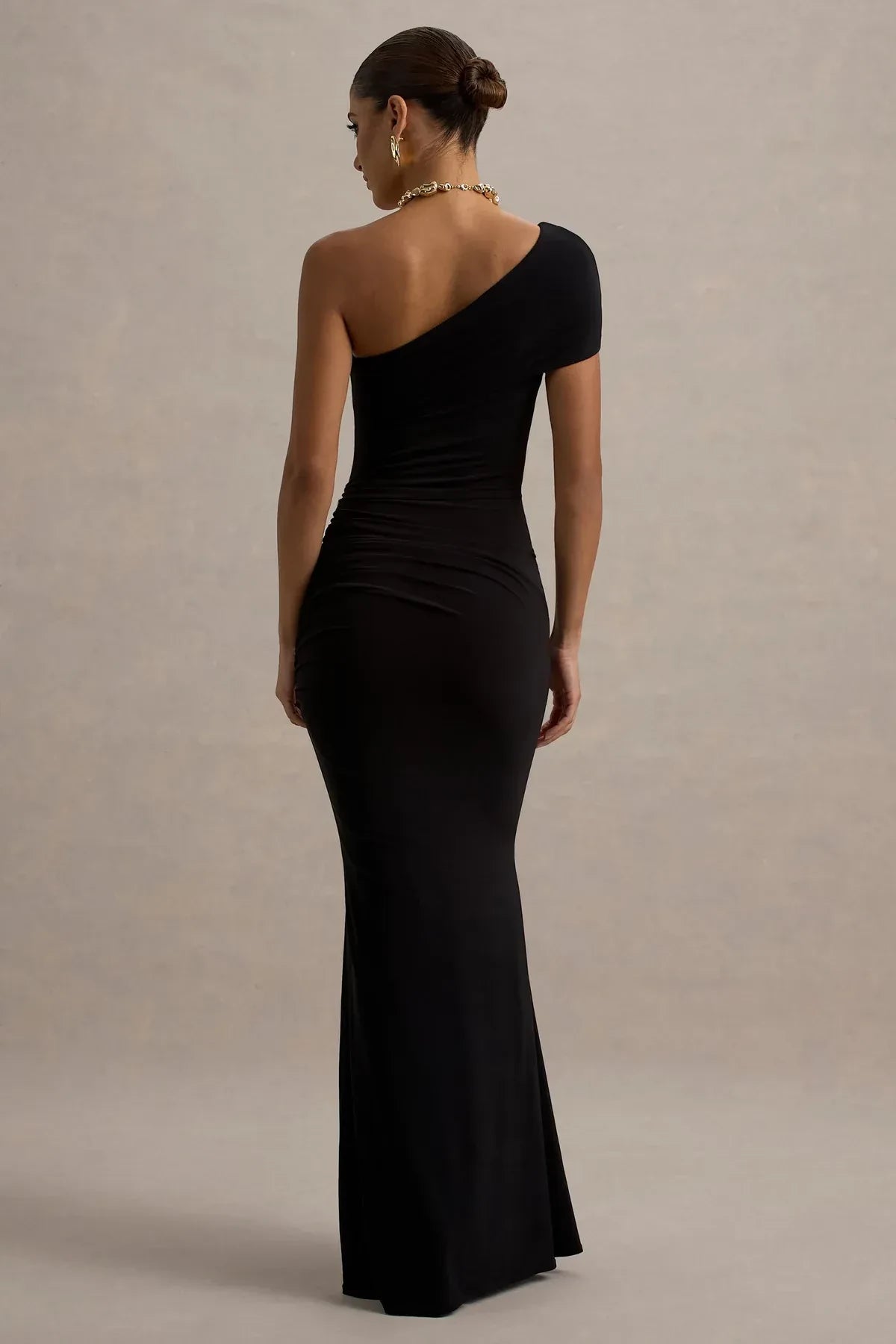 Stylish Mermaid One Shoulder Ruched Back Floor Length Evening Dress