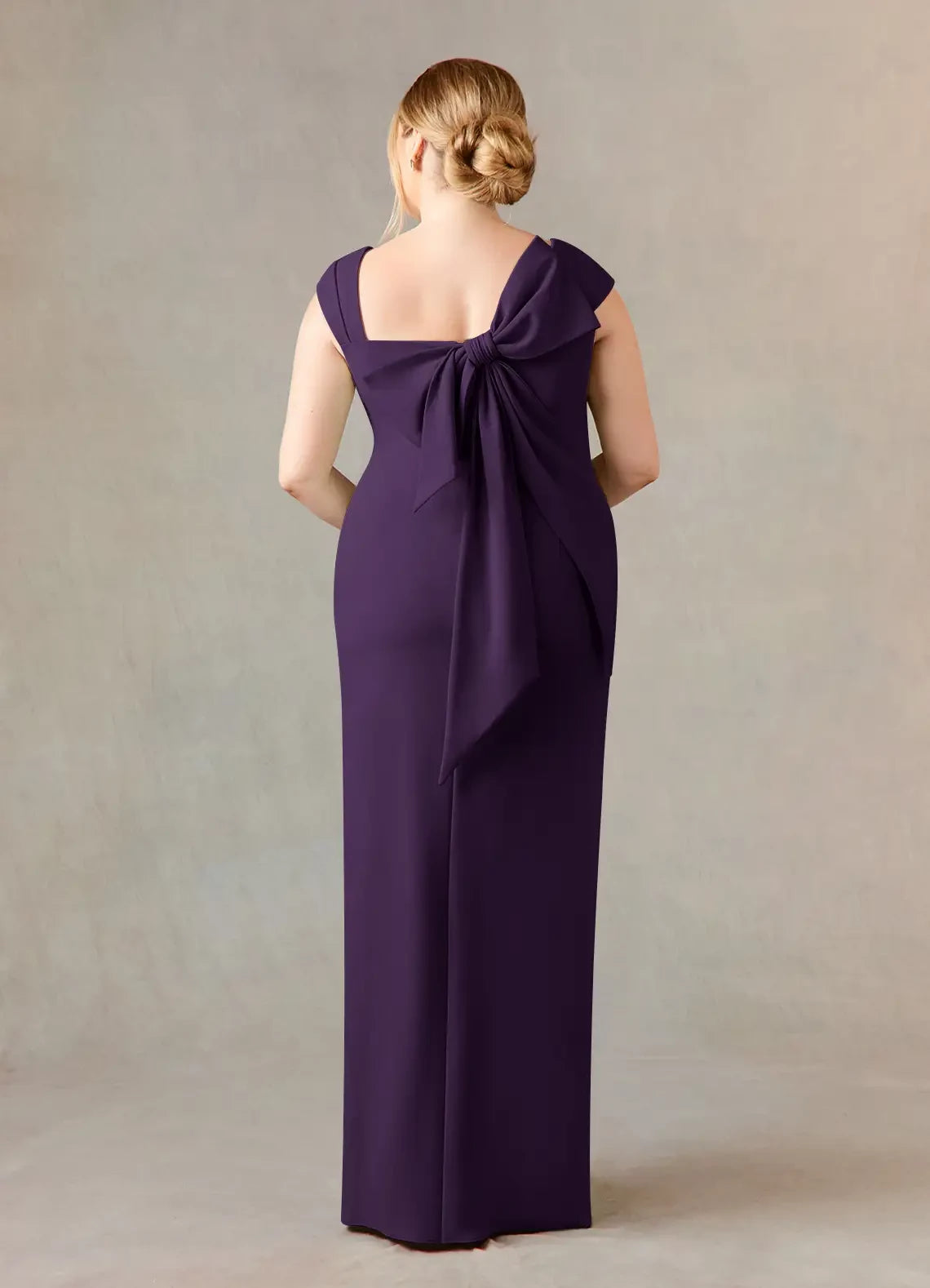 Stylish Mermaid Square Neck Sleeveless Bow Back Plus Size Floor Length Mother of the Bride Dress