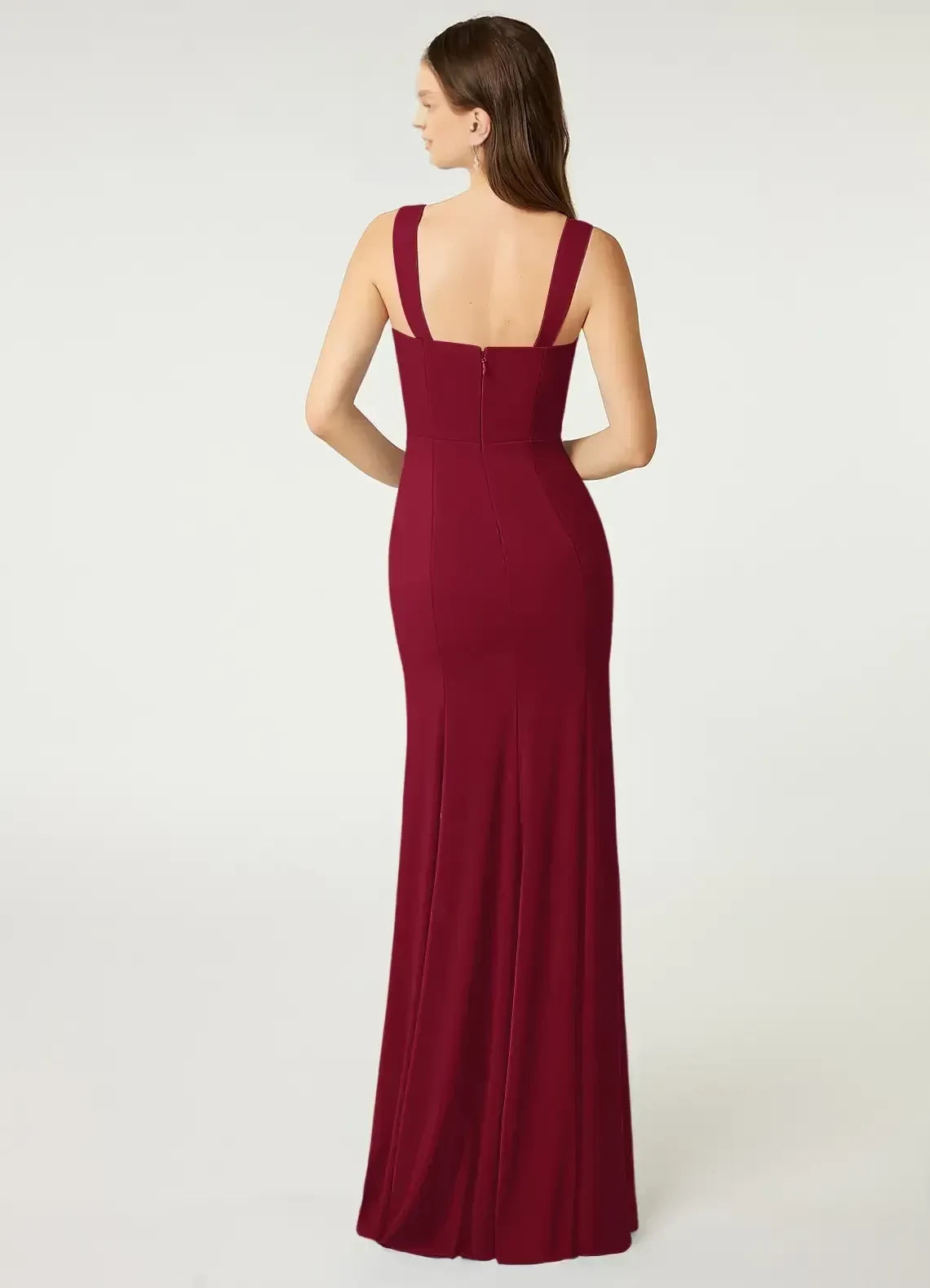 Stylish Mermaid Square Neck Sleeveless Zipper Back Floor Length Bridesmaid Dress