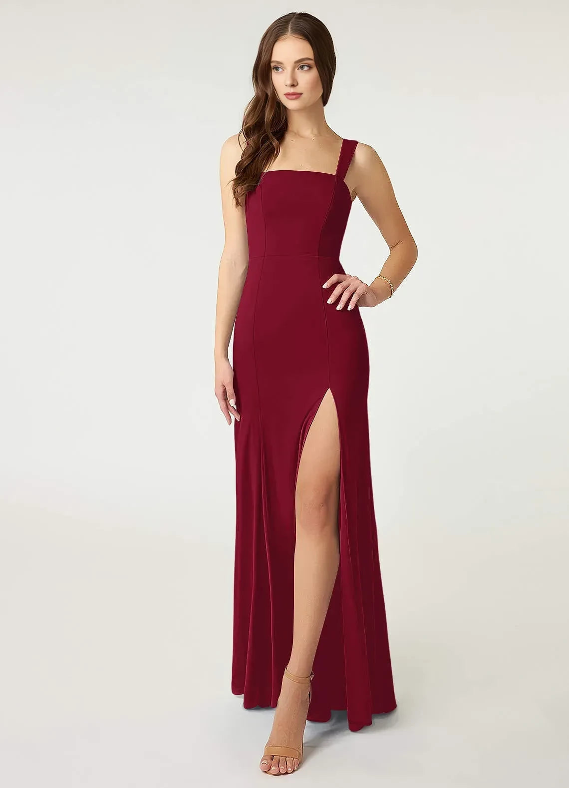Stylish Mermaid Square Neck Sleeveless Zipper Back Floor Length Bridesmaid Dress