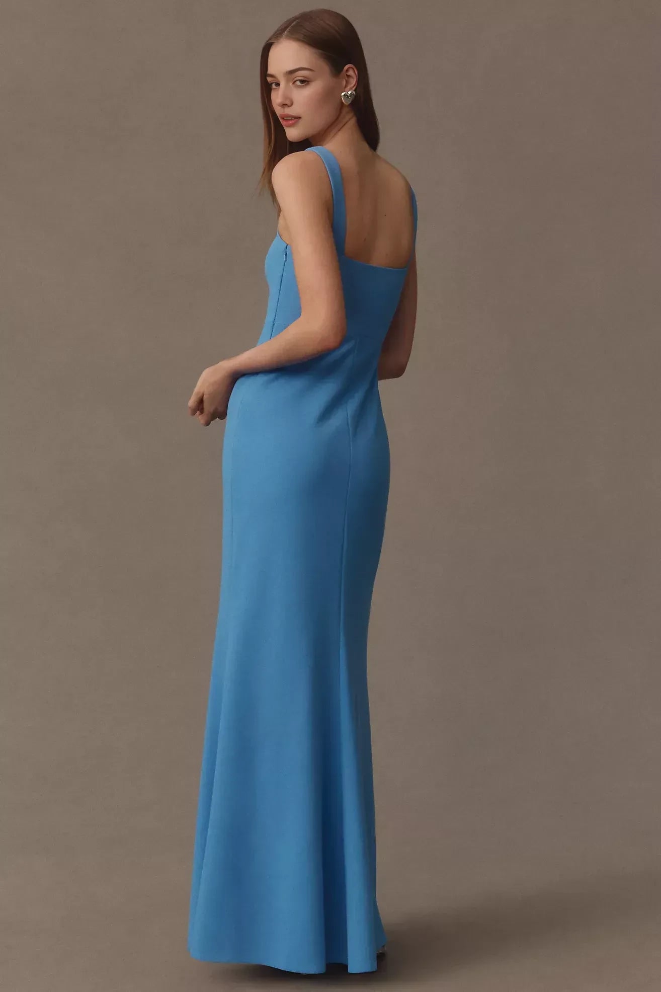 Stylish Mermaid Square Neck Sleeveless Zipper Back Floor Length Evening Dress