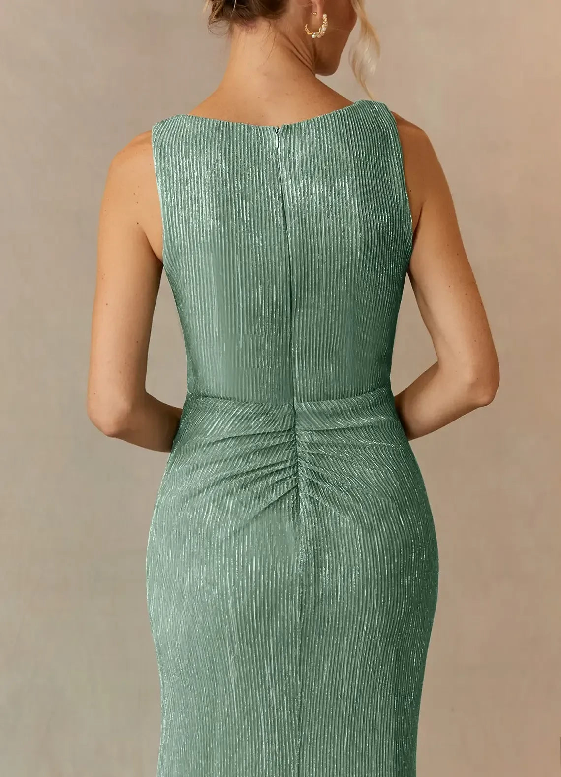 Stylish Mermaid V Neck Sleeveless Zipper Back Asymmetrical Length Mother of the Bride Dress