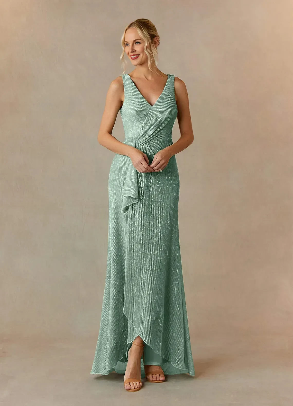 Stylish Mermaid V Neck Sleeveless Zipper Back Asymmetrical Length Mother of the Bride Dress