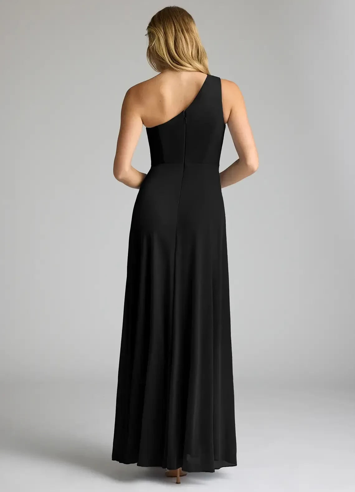 Stylish One Shoulder Sleeveless Zipper Back Floor Length Bridesmaid Dress