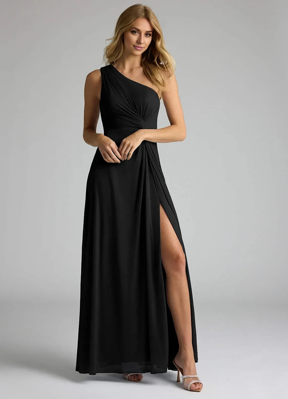 Stylish One Shoulder Sleeveless Zipper Back Floor Length Bridesmaid Dress