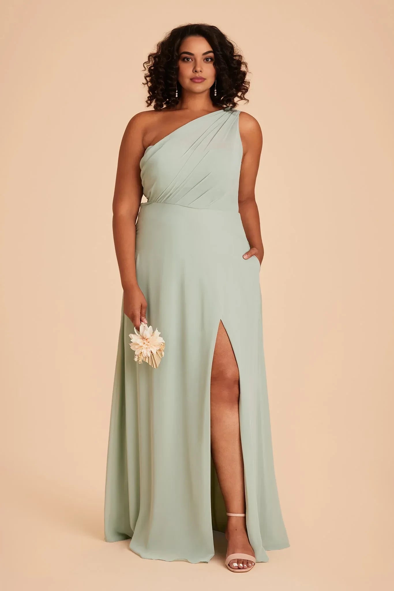 Stylish Plus - Size Sheath One Shoulder Sleeveless Open Back Floor Length Bridesmaid Dress