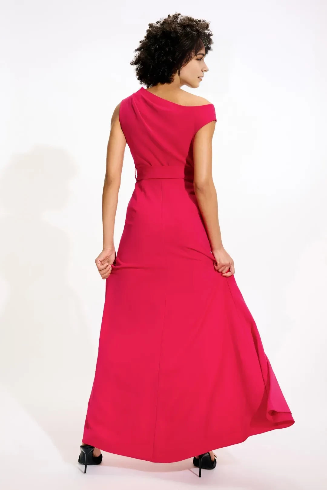 Stylish Sheath Asymmetric Neck Short Sleeve Belted Side Slit Floor Length Plus Size Prom Dress