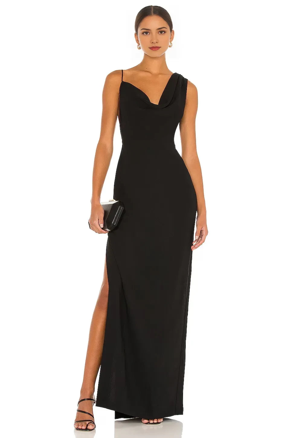 Stylish Sheath Asymmetric Shoulder Sleeveless Cutout Back Slit Front Floor Length Evening Dress