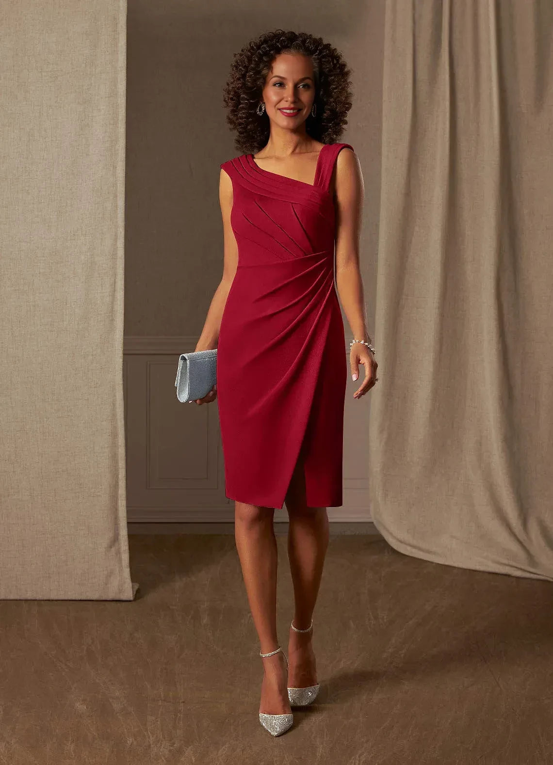 Stylish Sheath Asymmetrical Neck Sleeveless Zipper Back Knee Length Mother of the Bride Dress