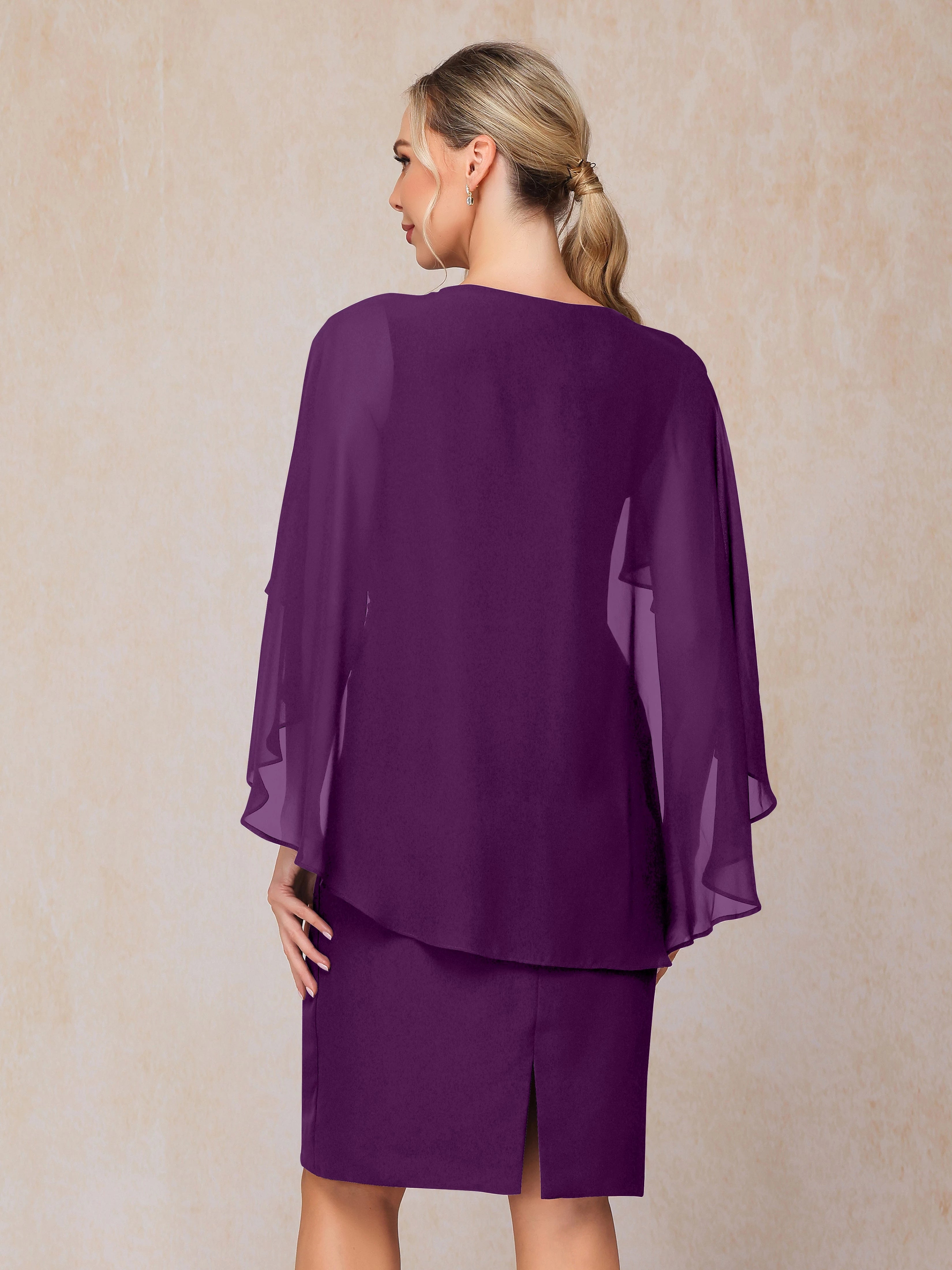 Stylish Sheath Crew Neck Cape Sleeve Zipper Back Short Mother of the Bride Dress