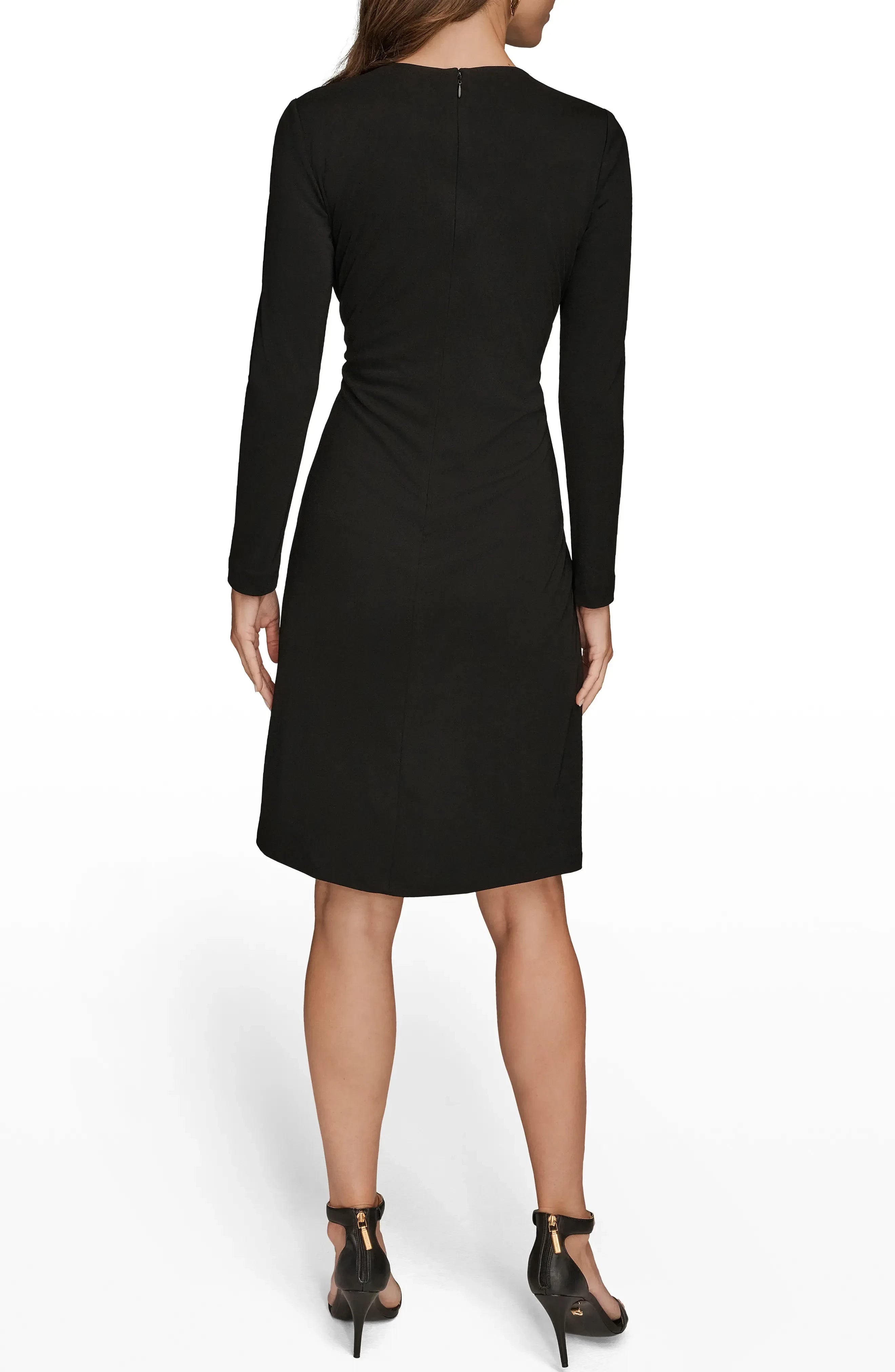 Stylish Sheath Crew Neck Long Sleeve Zipper Back Midi Evening Dress