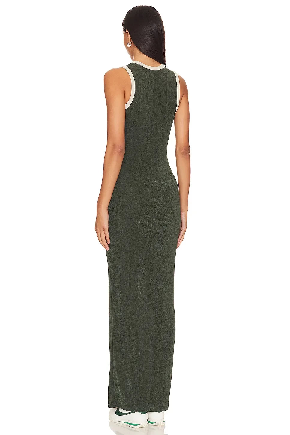 Stylish Sheath Crew Neck Sleeveless Contrast Trim Floor Length Evening Dress