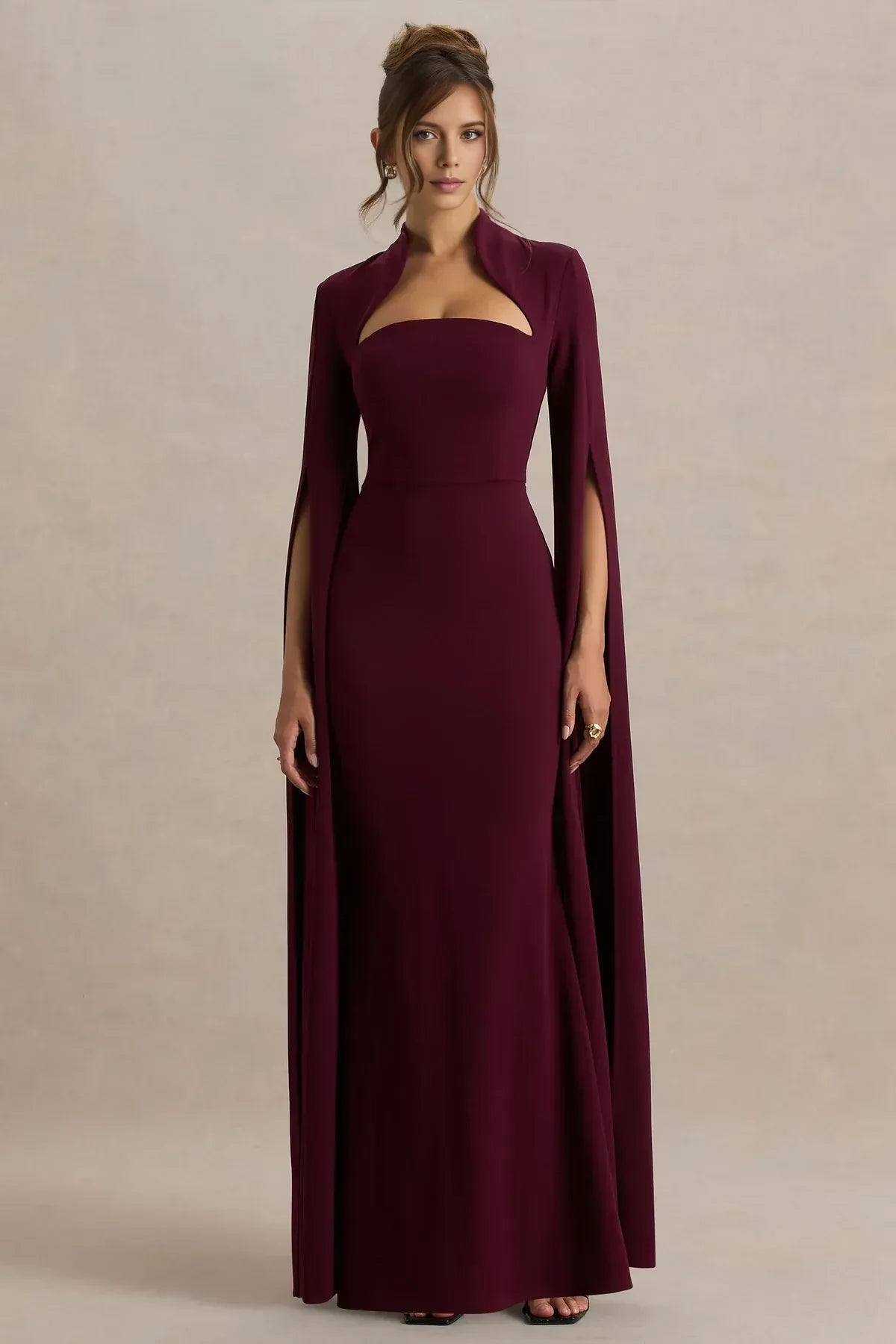 Stylish Sheath Cut Out Neck Cape Sleeve Zip Back Floor Length Evening Dress