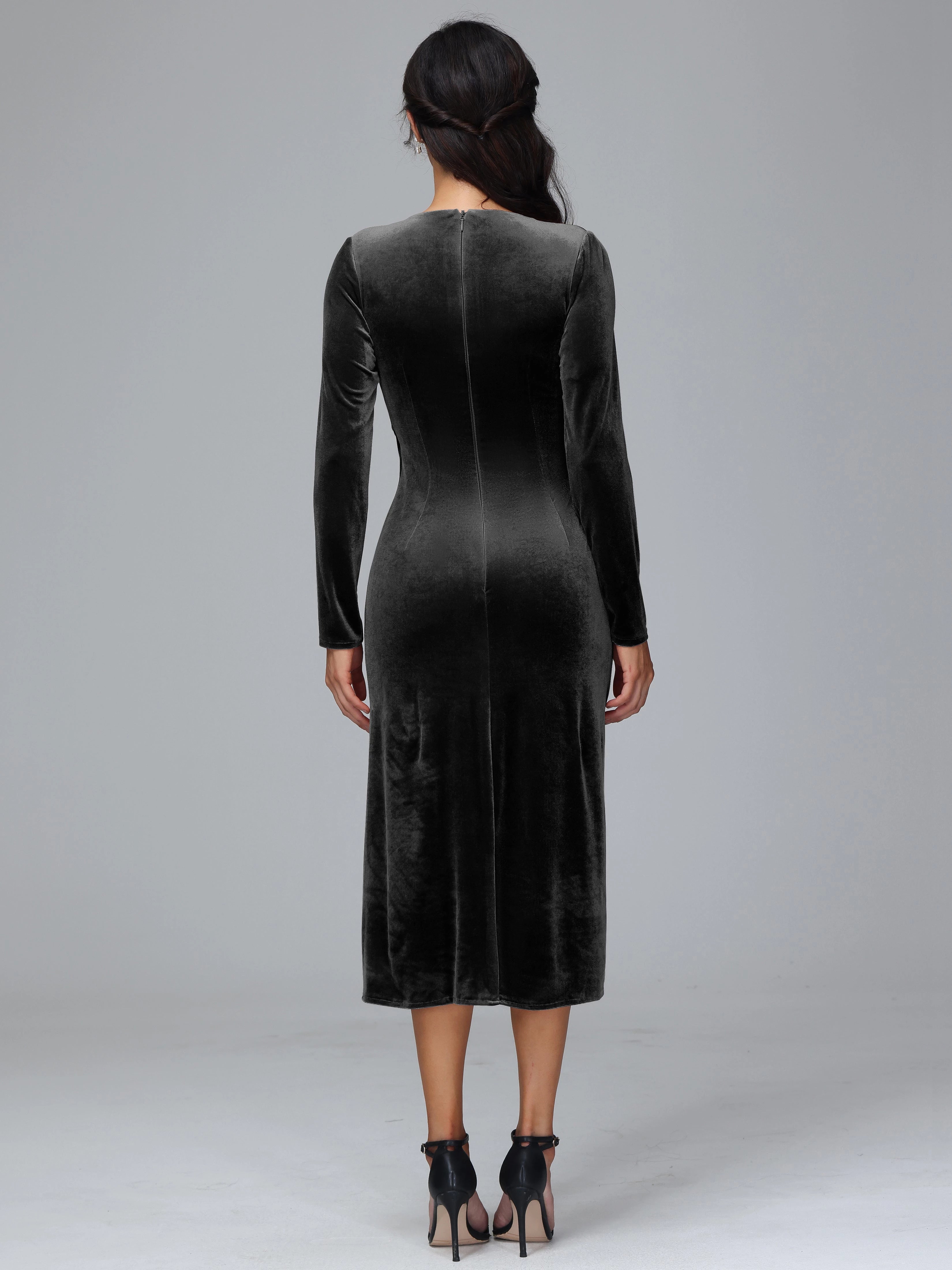 Stylish Sheath Deep V Neck Long Sleeve Zip Back Midi Length Mother of the Bride Dress