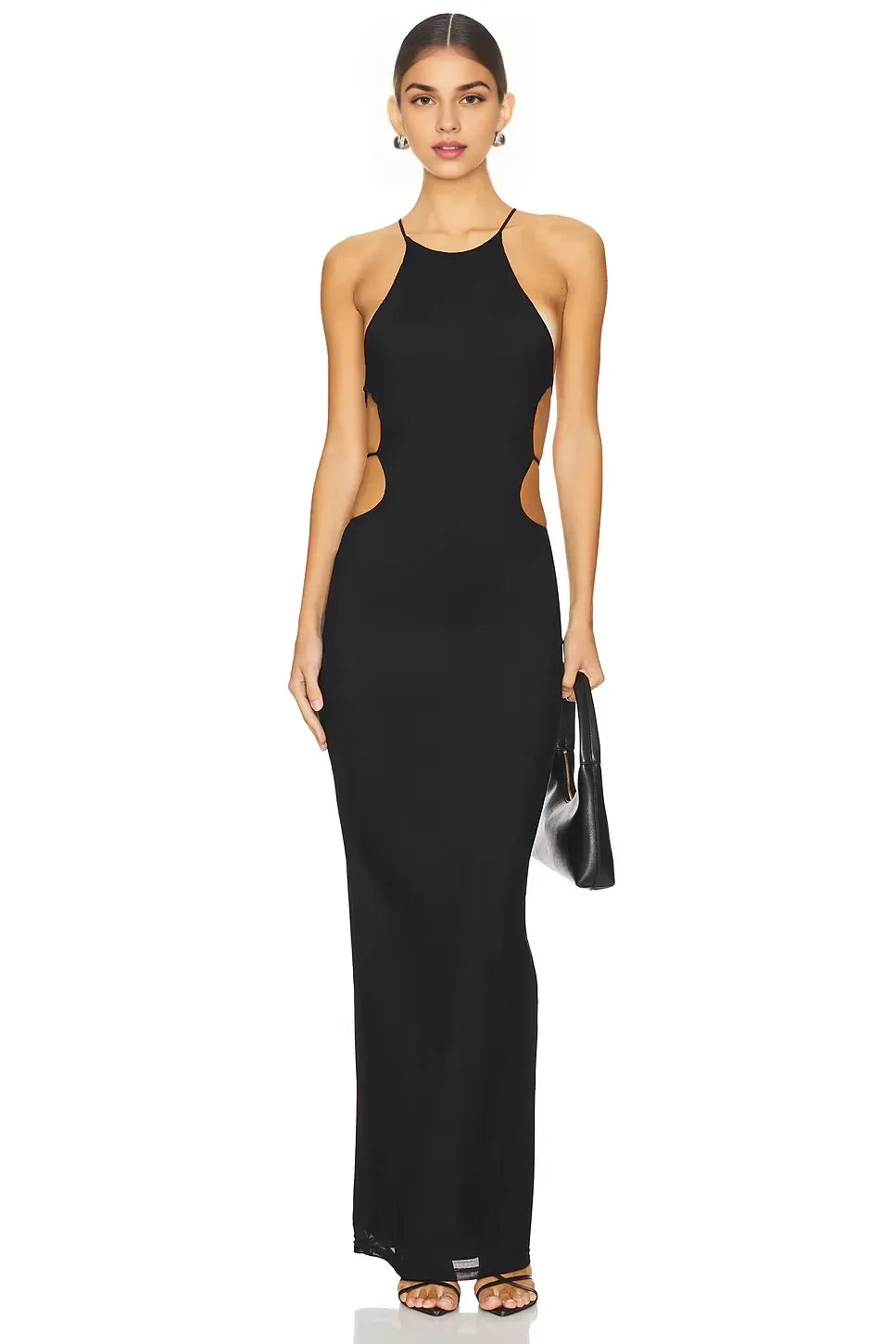 Stylish Sheath Halter Neck Sleeveless Cutout Back Floor Length Evening Dress