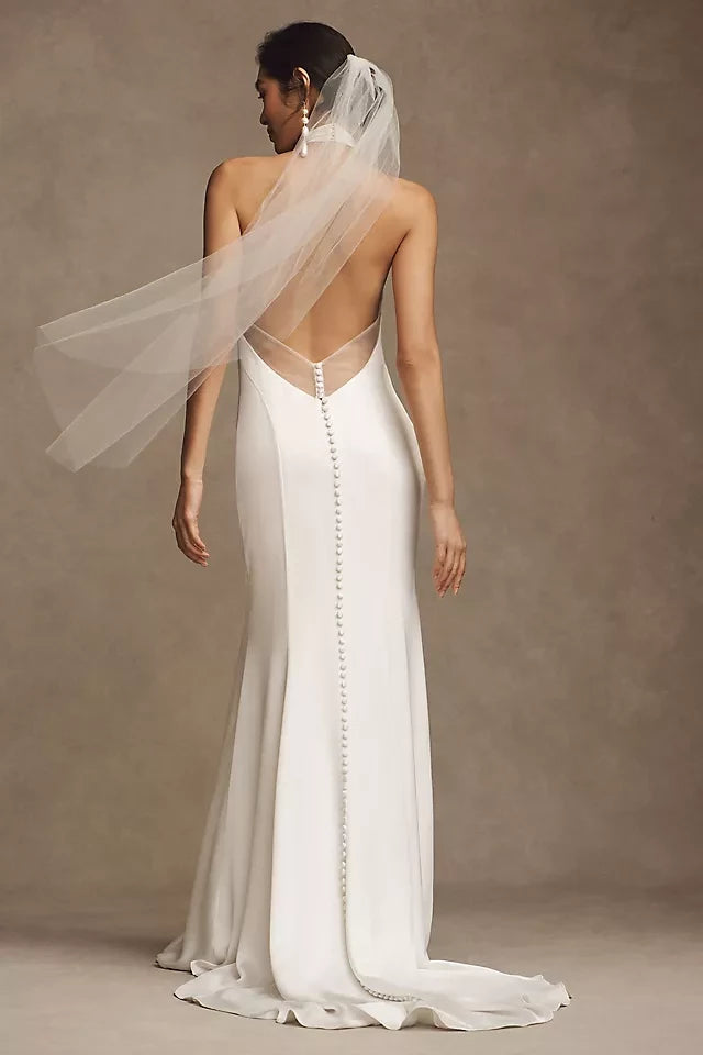 Stylish Sheath Halter Neck Sleeveless Open Back Floor Length Wedding Dress