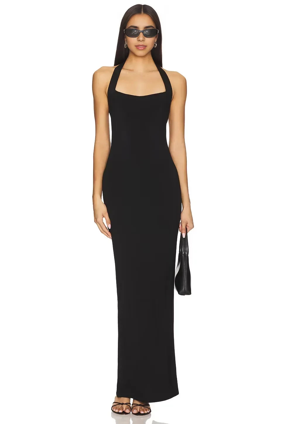 Stylish Sheath Halter Neck Sleeveless Open Back High Slit Floor Length Evening Dress