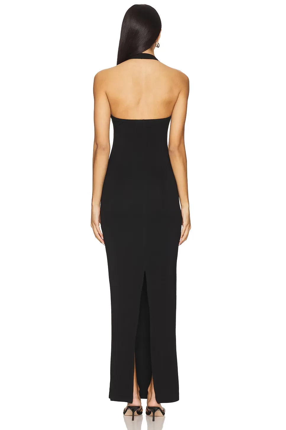 Stylish Sheath Halter Neck Sleeveless Open Back High Slit Floor Length Evening Dress