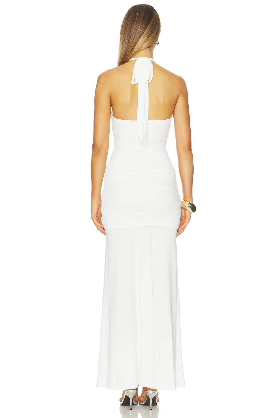 Stylish Sheath Halter Neck Sleeveless Ruched Back Floor Length Evening Dress