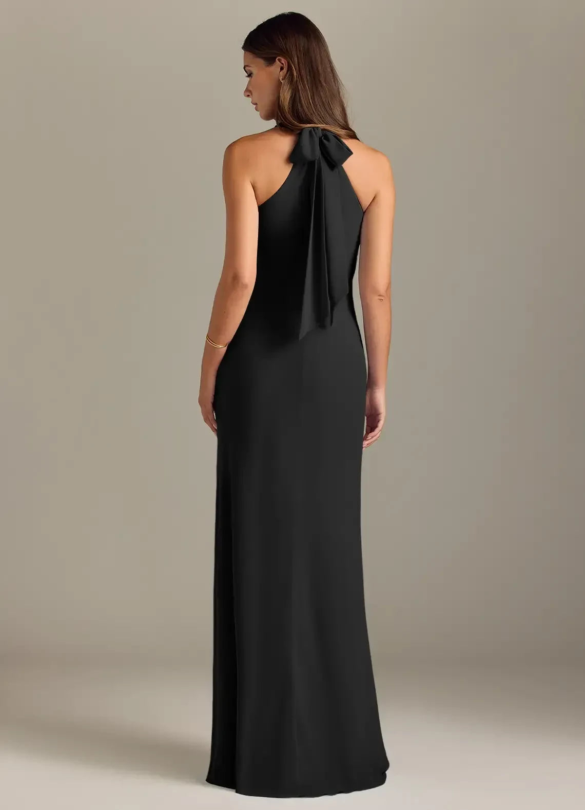 Stylish Sheath Halter Neck Sleeveless Tie Back Floor Length Bridesmaid Dress