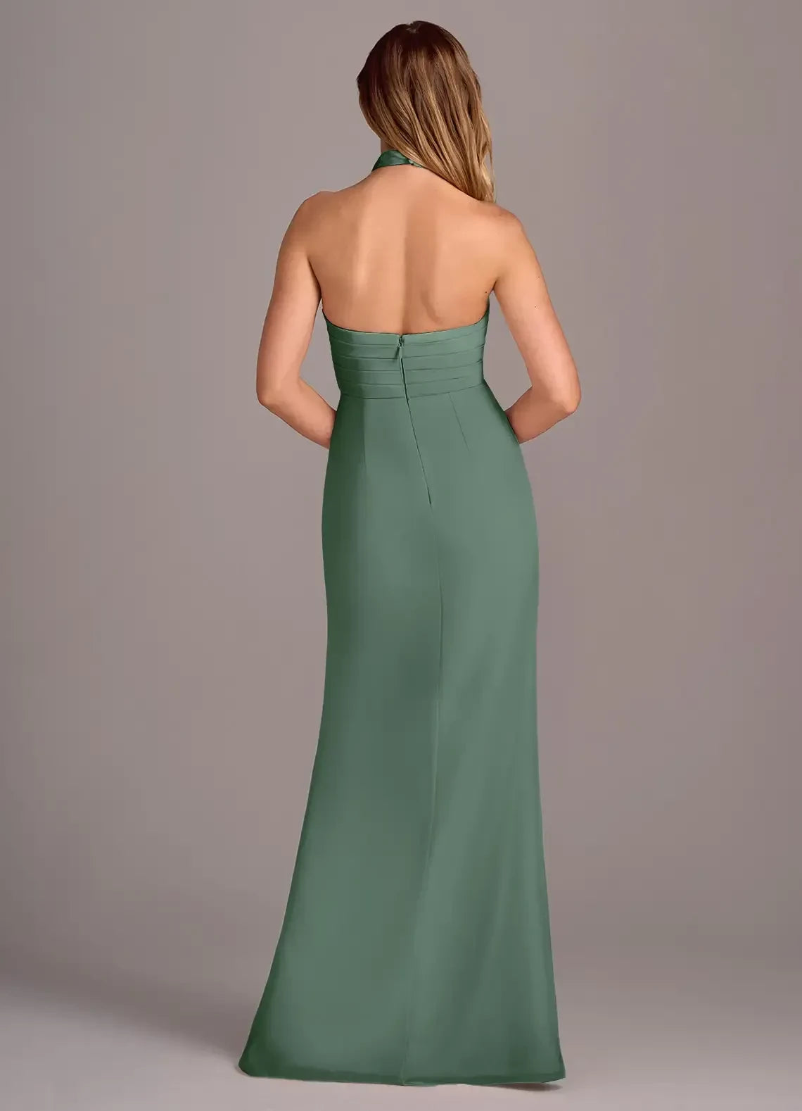 Stylish Sheath High Neck Sleeveless Open Back Floor Length Bridesmaid Dress