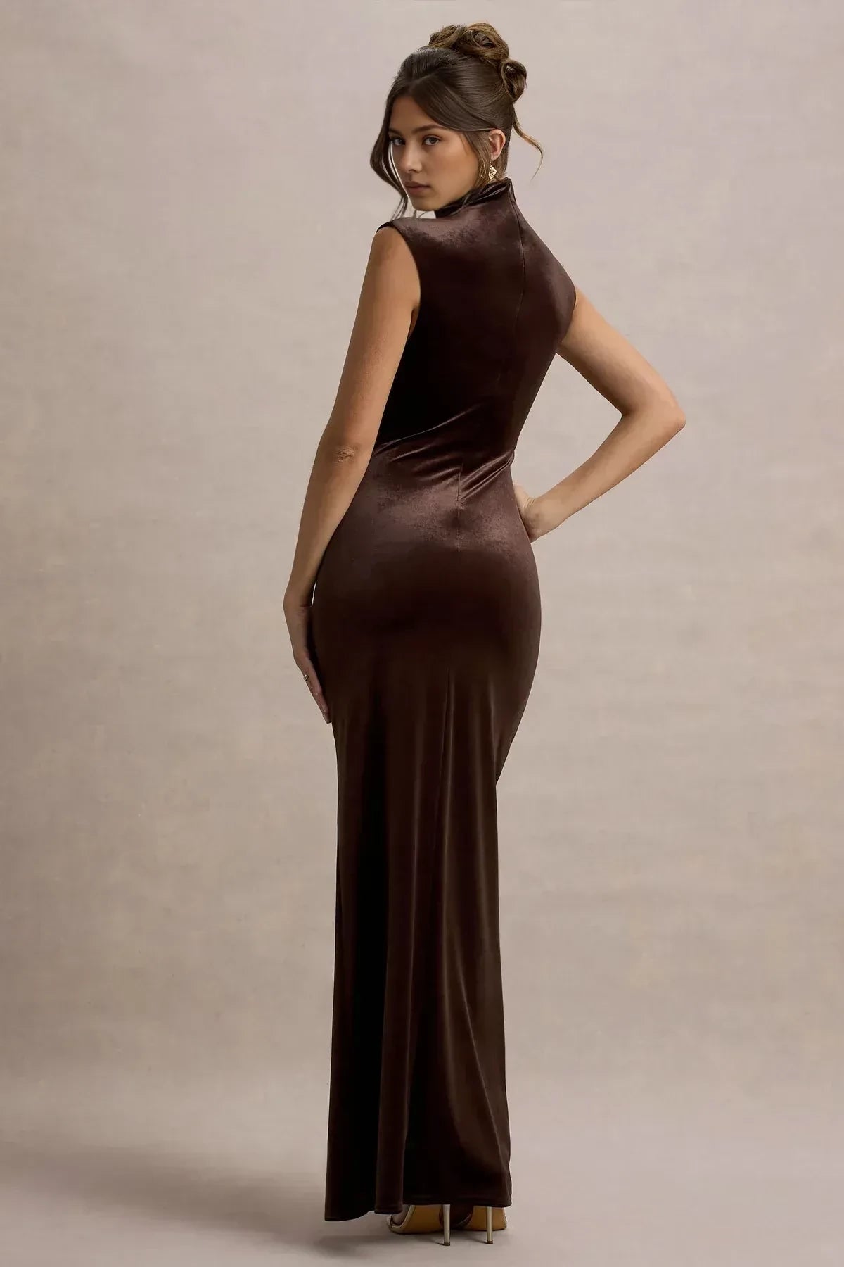 Stylish Sheath High Neck Sleeveless Ruched Back Floor Length Evening Dress
