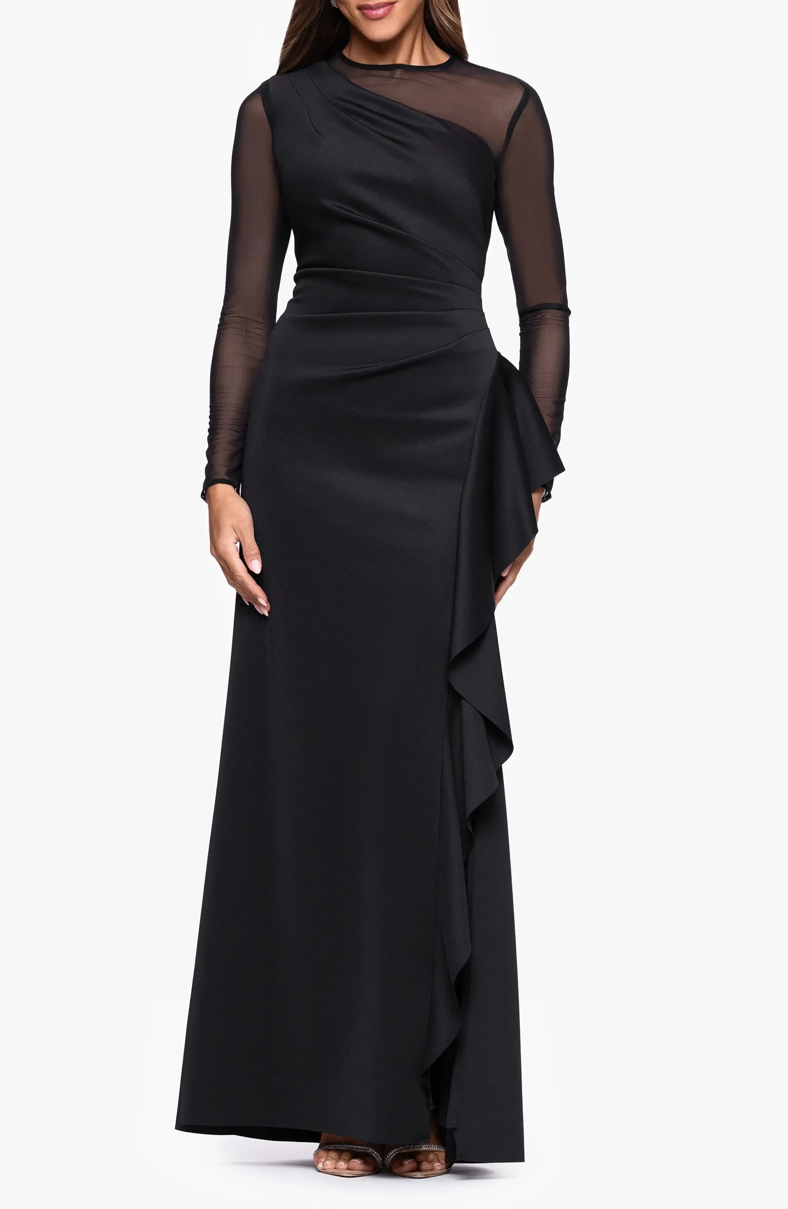 Stylish Sheath Illusion High Neck Long Sleeve Zipper Back Floor Length Evening Dress