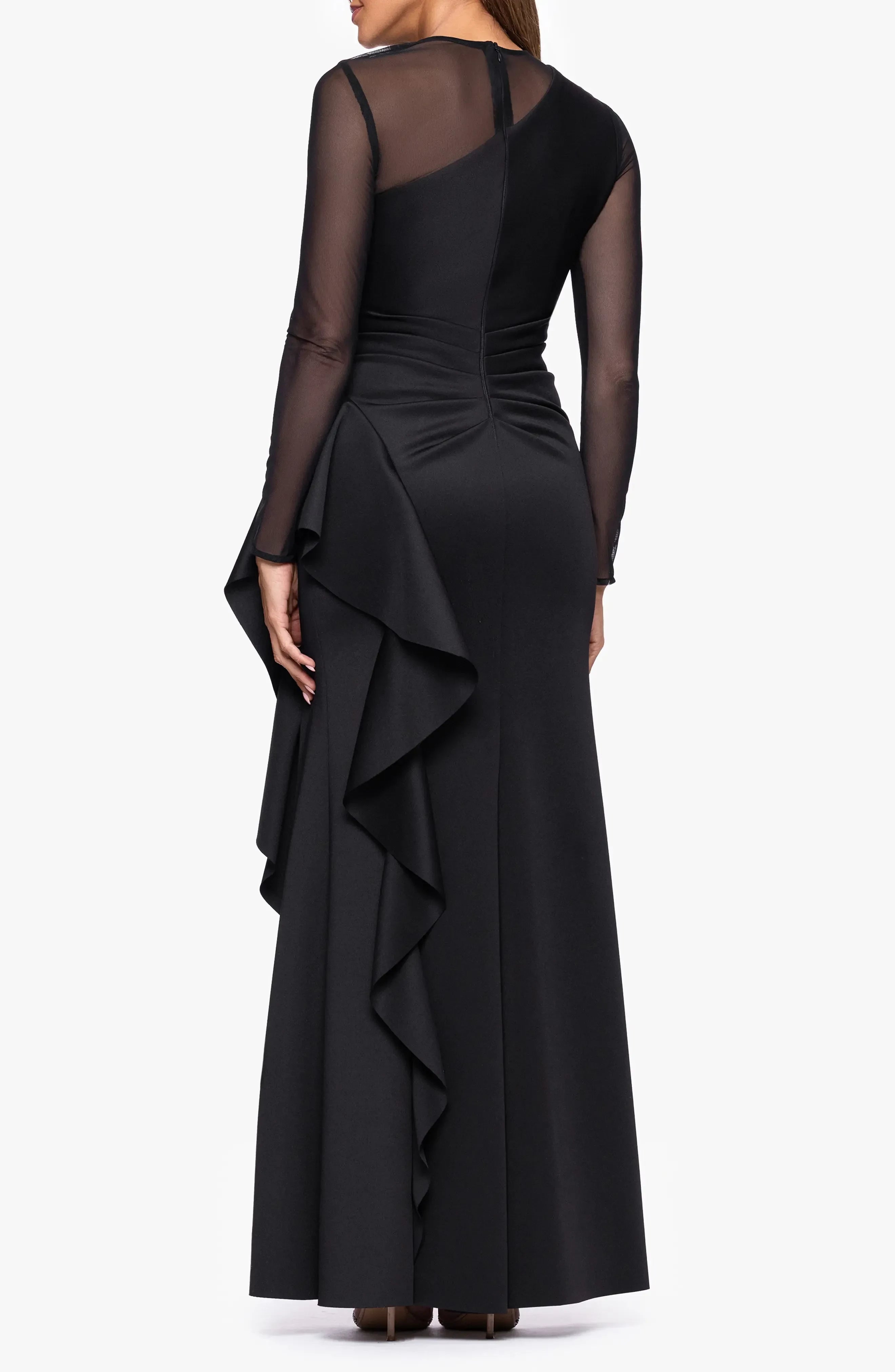 Stylish Sheath Illusion High Neck Long Sleeve Zipper Back Floor Length Evening Dress