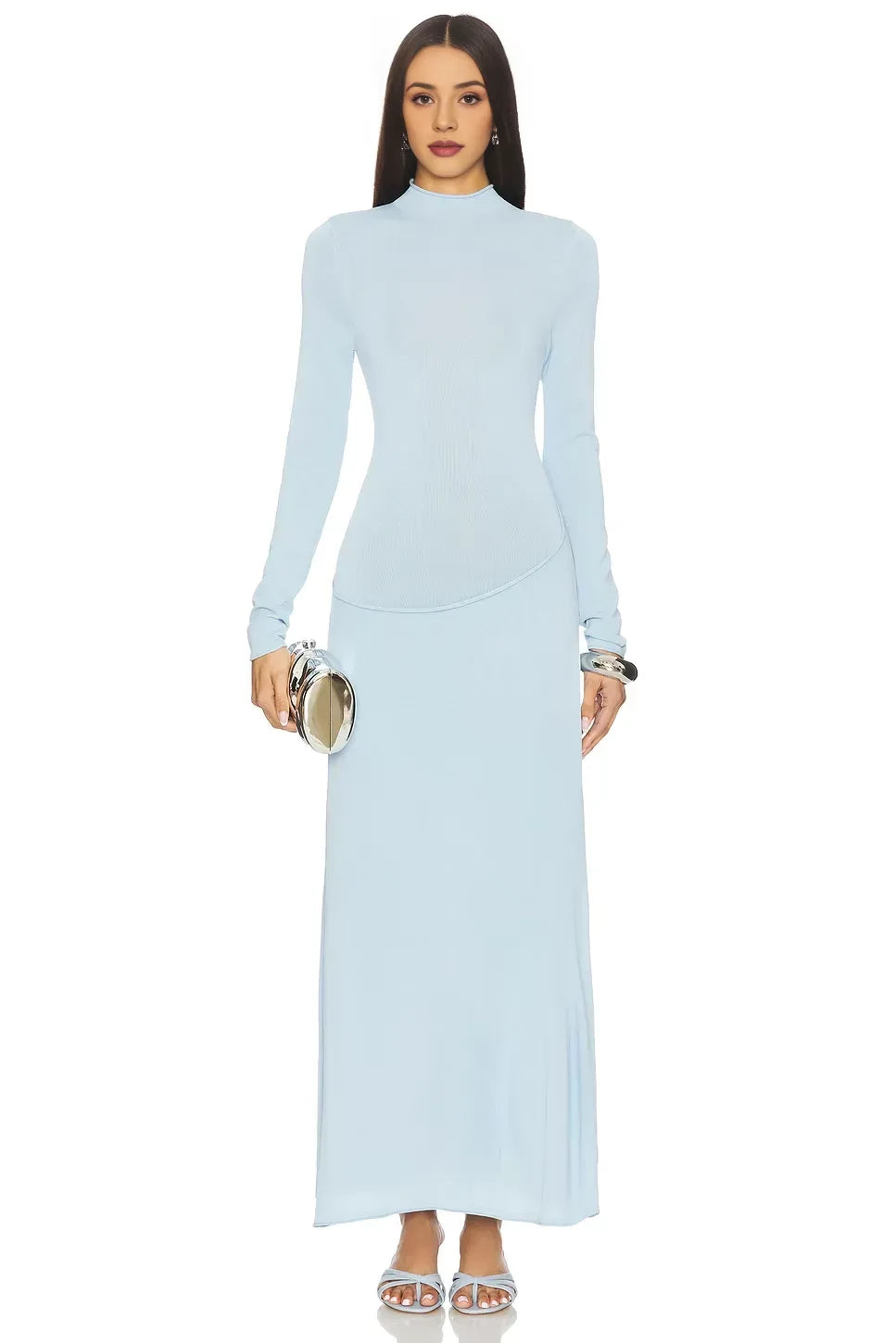 Stylish Sheath Mock Neck Long Sleeve High Slit Floor Length Evening Dress