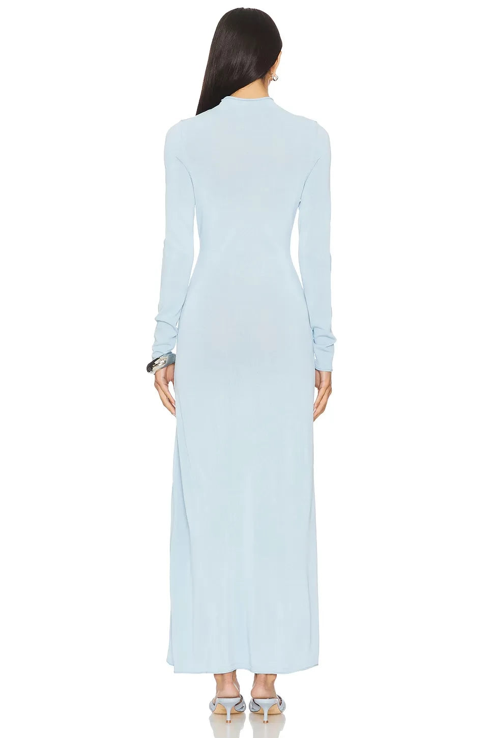 Stylish Sheath Mock Neck Long Sleeve High Slit Floor Length Evening Dress