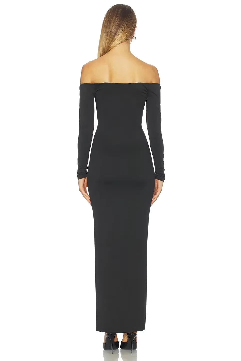 Stylish Sheath Off Shoulder Long Sleeve Solid Back Floor Length Evening Dress