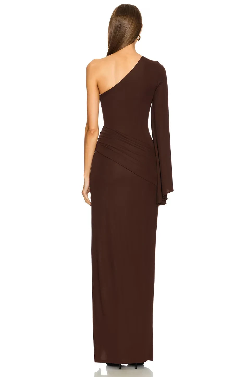 Stylish Sheath One Shoulder Draped Sleeve Asymmetric Slit Floor Length Evening Dress