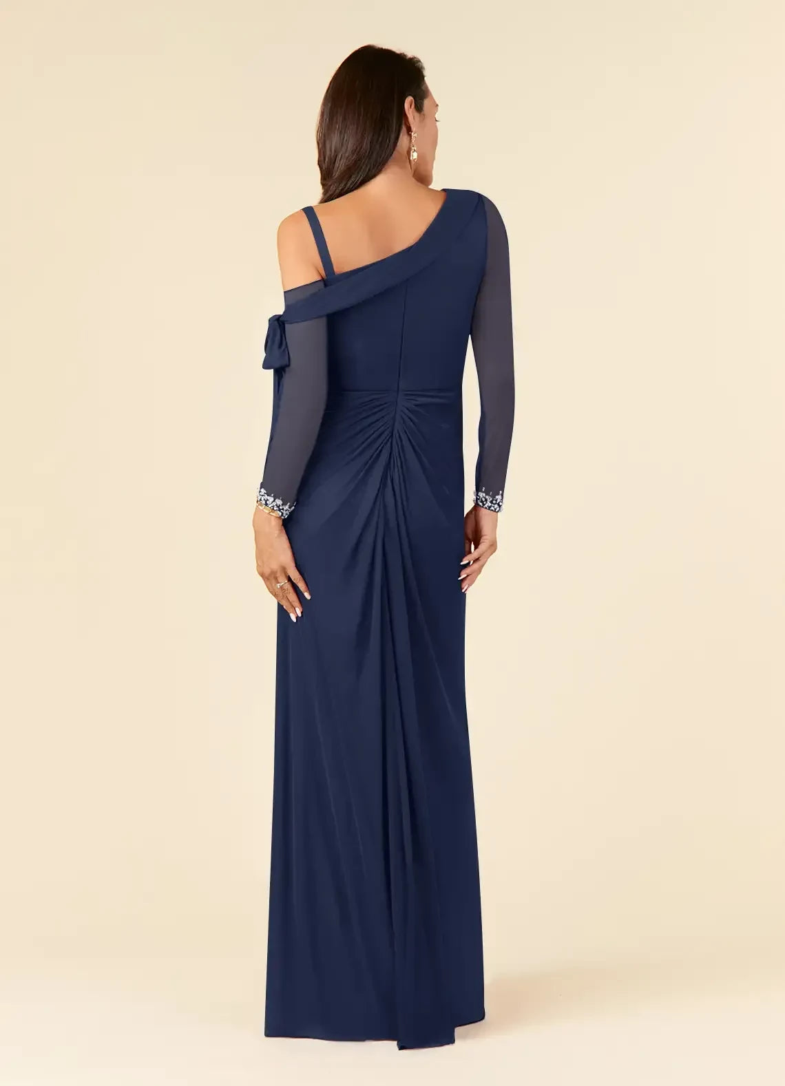 Stylish Sheath One Shoulder Long Sleeve Zipper Back Floor Length Mother of the Bride Dress
