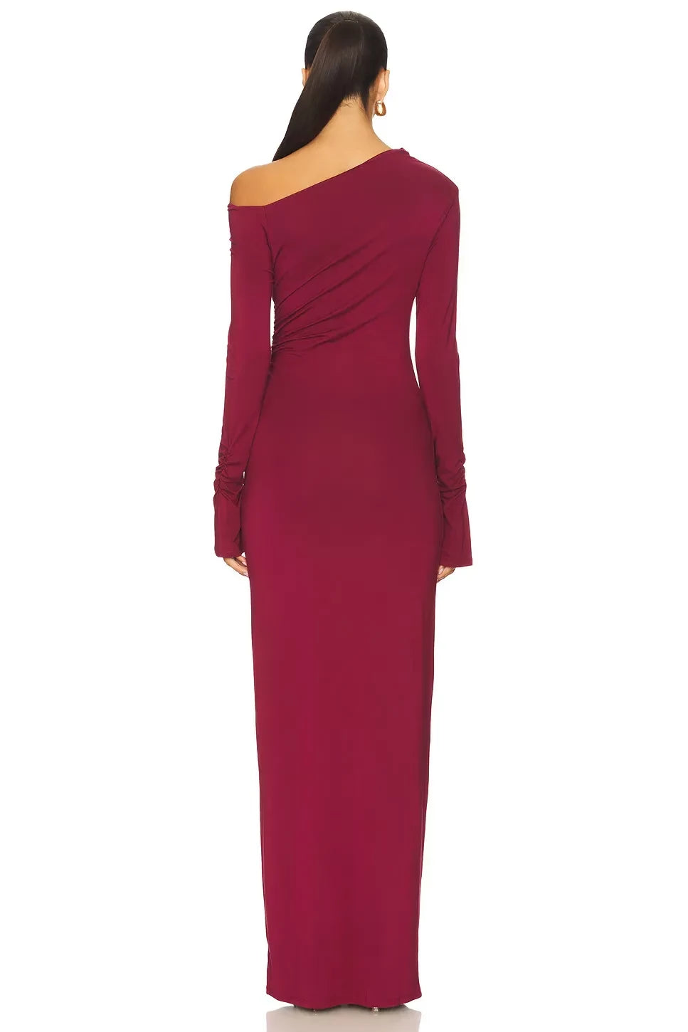 Stylish Sheath One Shoulder Ruched Sleeve Solid Back Floor Length Evening Dress