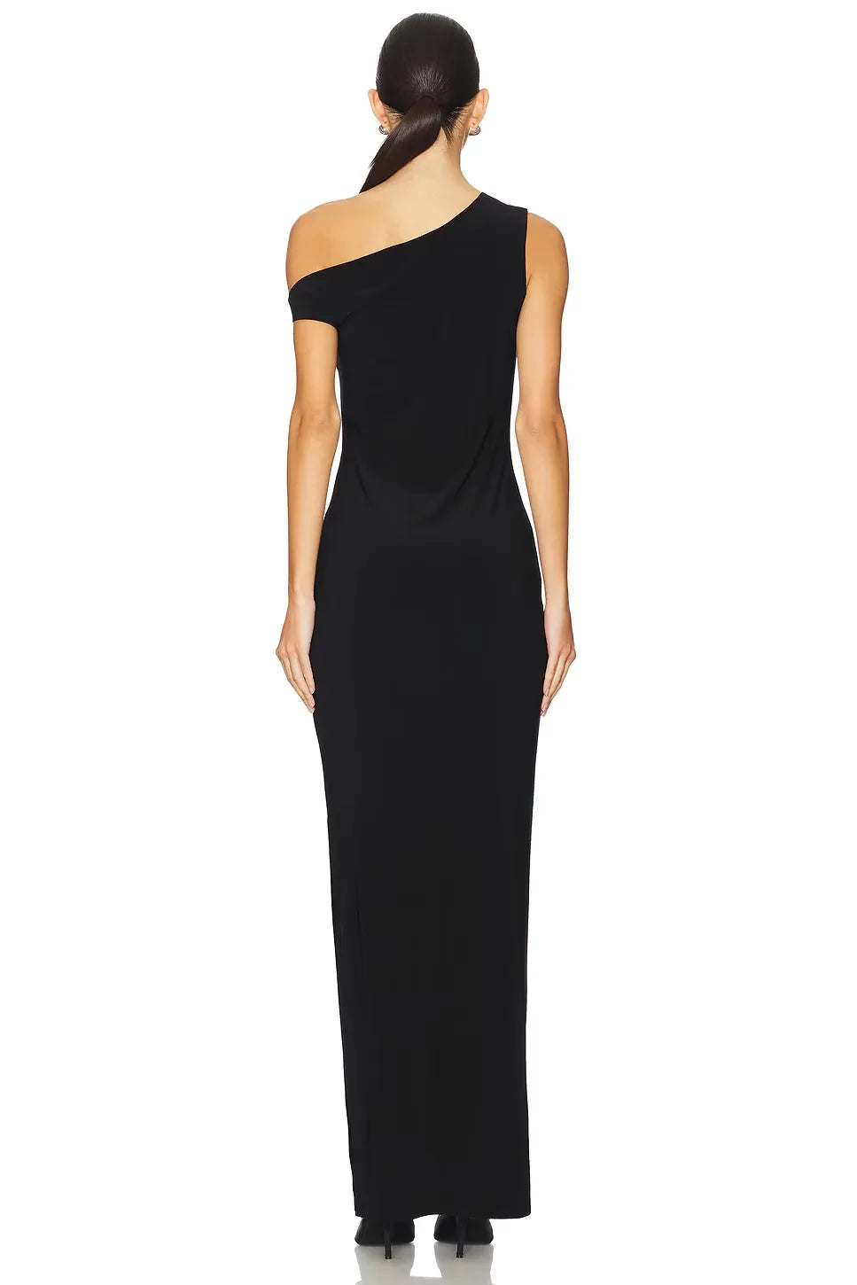 Stylish Sheath One Shoulder Short Sleeve Draped Back Slit Front Floor Length Evening Dress