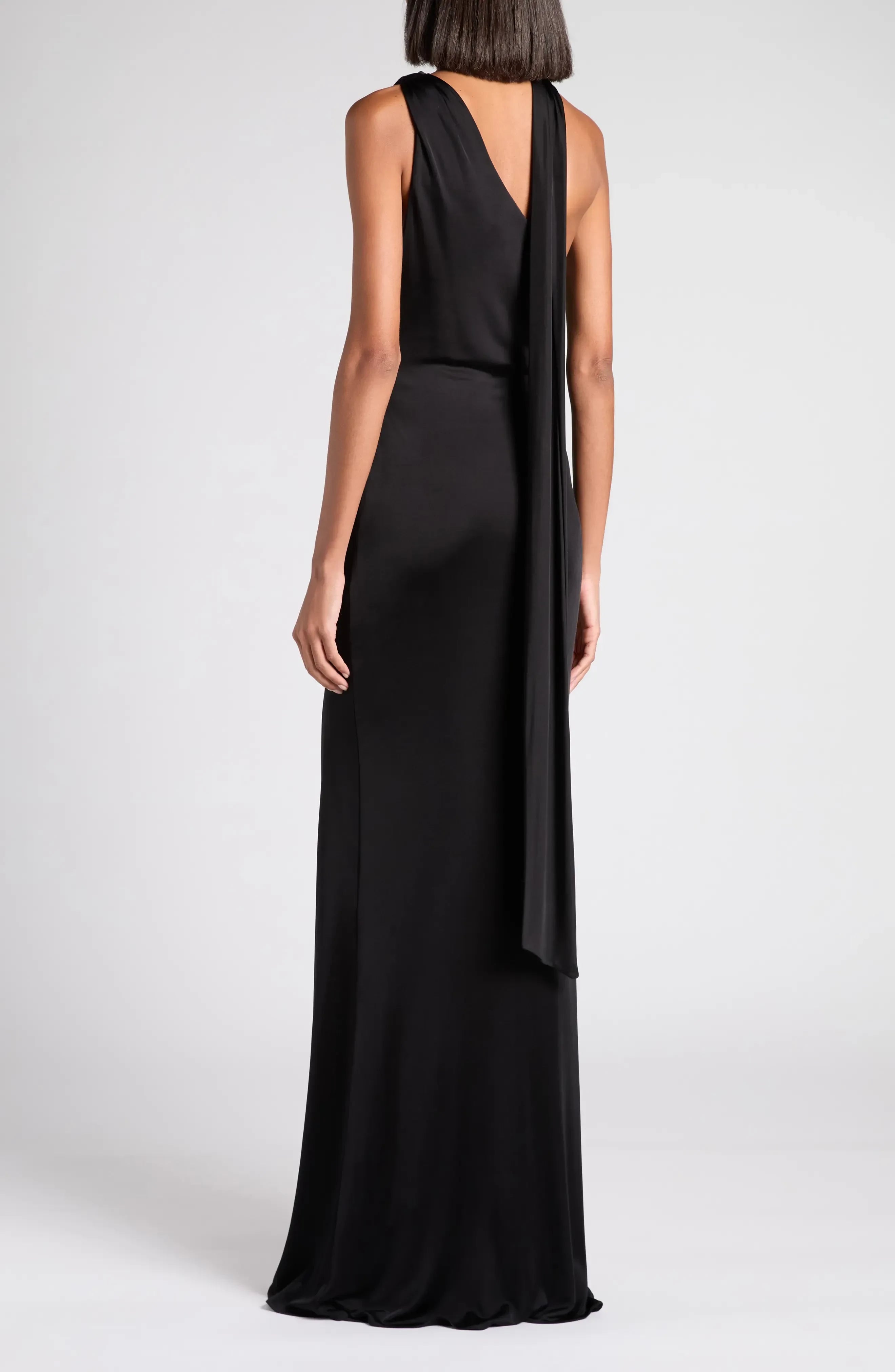 Stylish Sheath One Shoulder Sleeveless Draped Back Floor Length Evening Dress