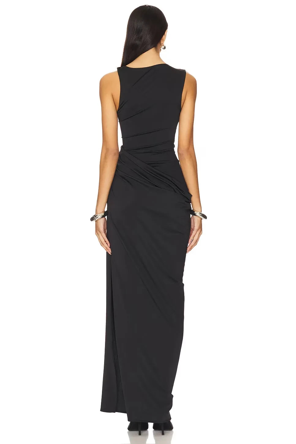 Stylish Sheath One Shoulder Sleeveless Ruched Back Slit Front Floor Length Evening Dress