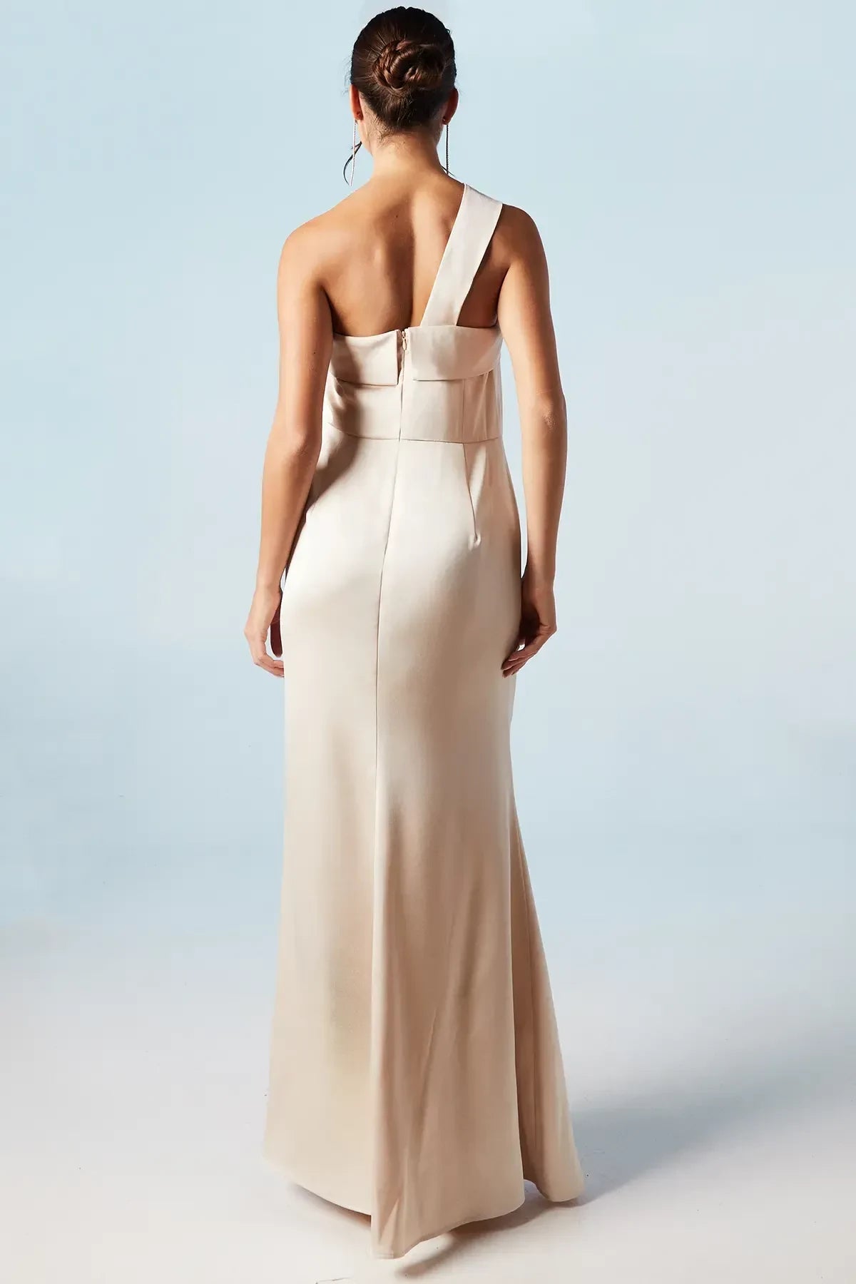 Stylish Sheath One Shoulder Sleeveless Zipper Back Floor Length Bridesmaid Dress