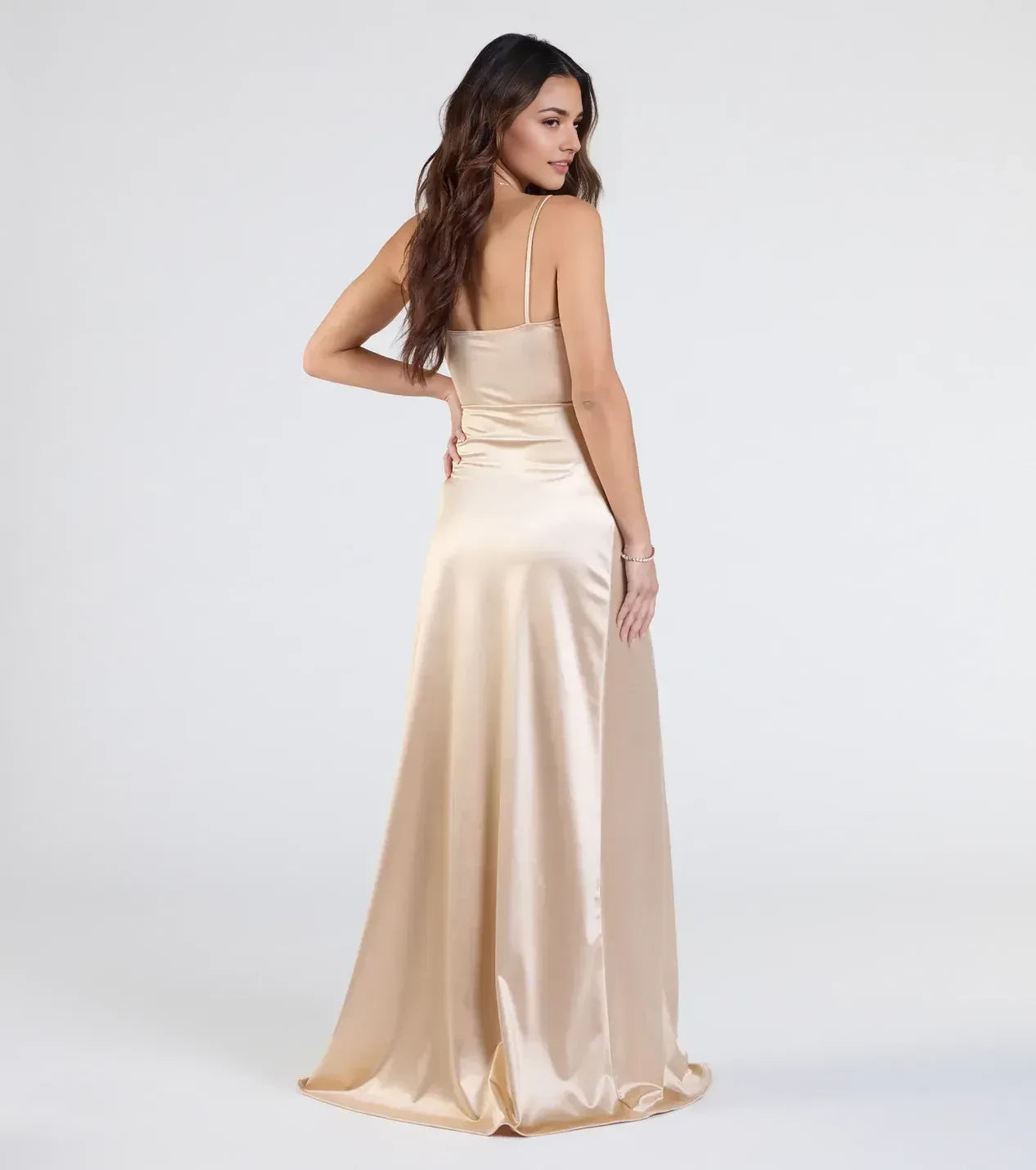 Stylish Sheath Plunge Neck Spaghetti Strap Open Back Floor Length Prom Dress