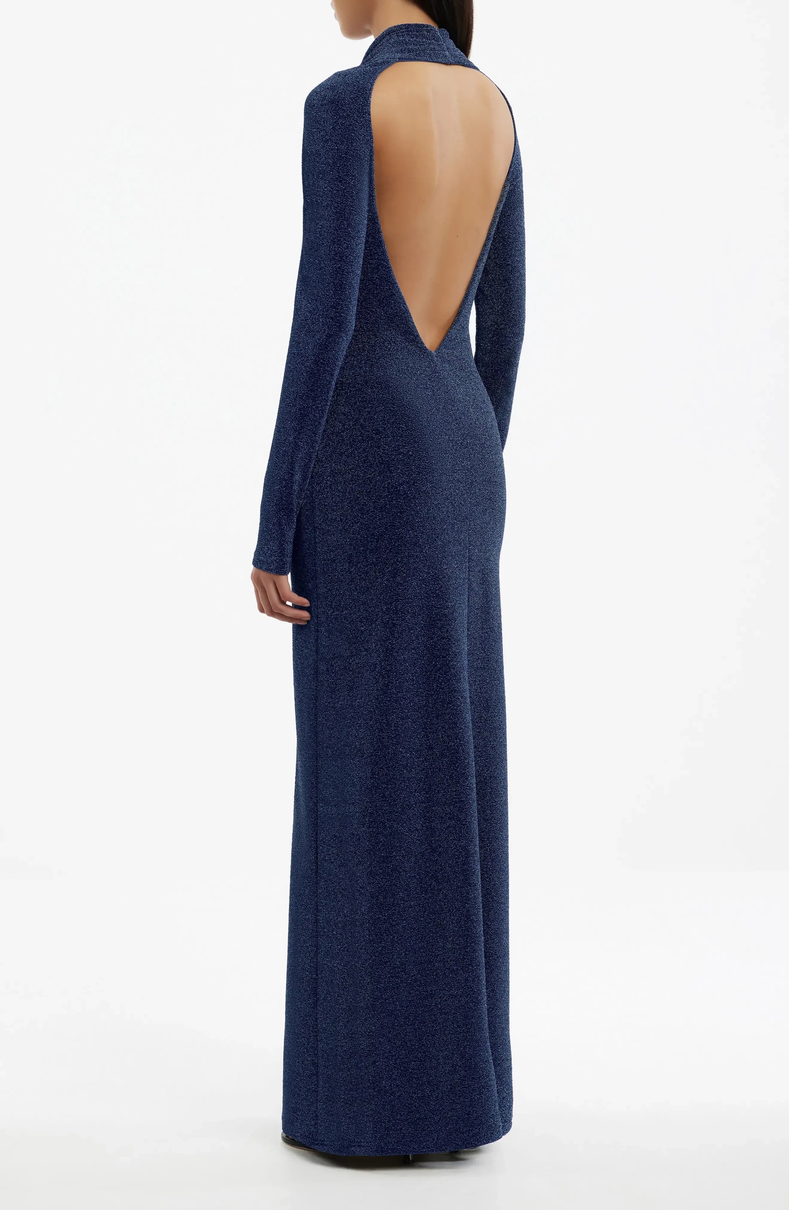 Stylish Sheath Plunging Neckline Long Sleeve Open Back Floor Length Evening Dress