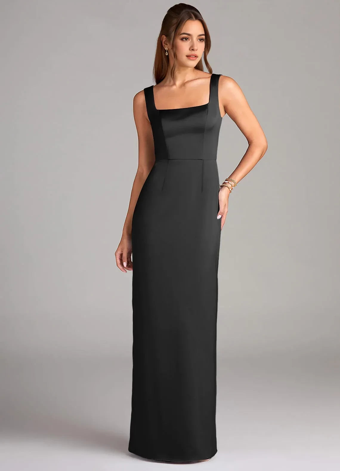 Stylish Sheath Square Neck Sleeveless Cutout Back Floor Length Bridesmaid Dress