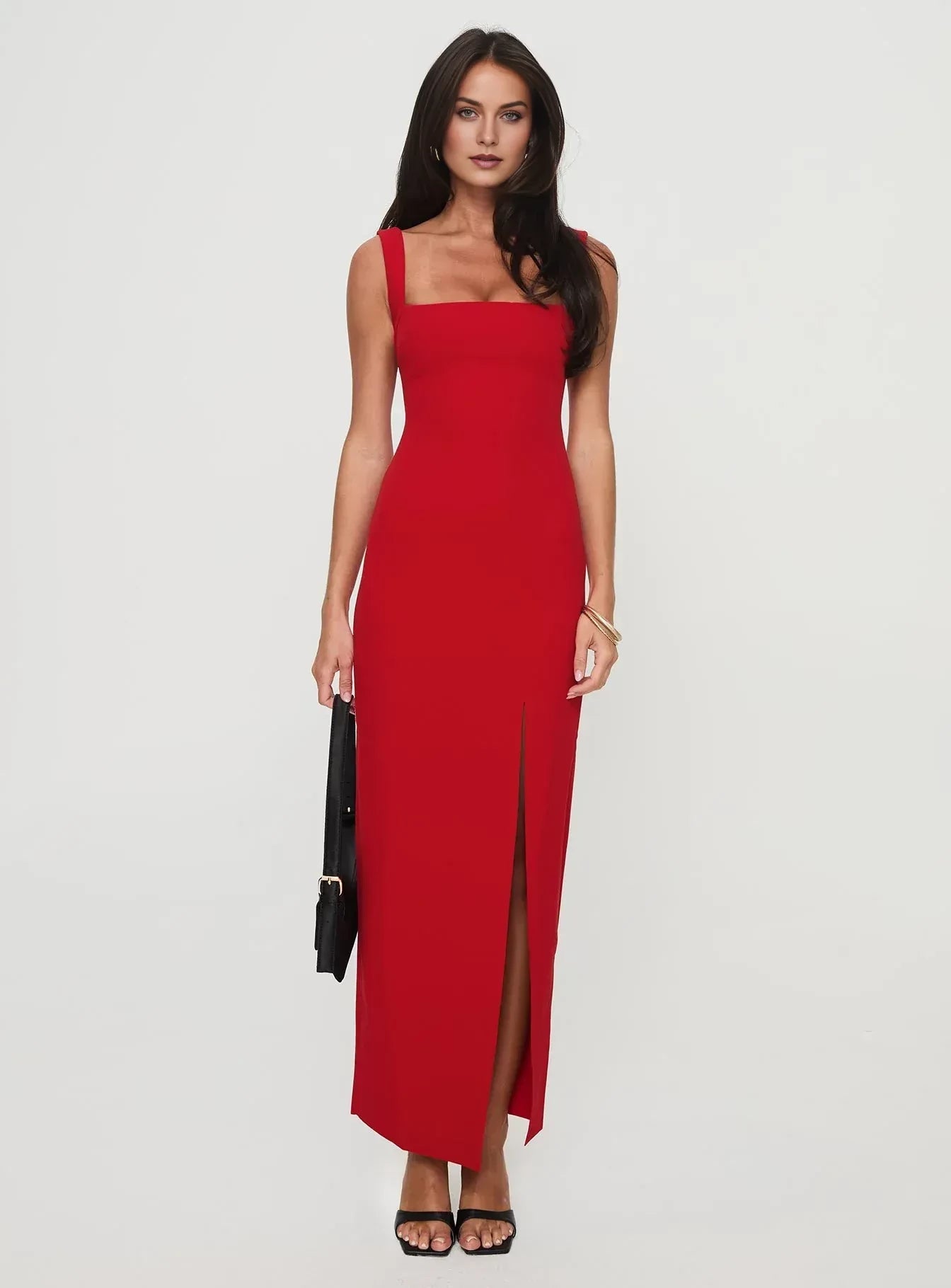 Stylish Sheath Square Neck Sleeveless Open Back Floor Length Evening Dress